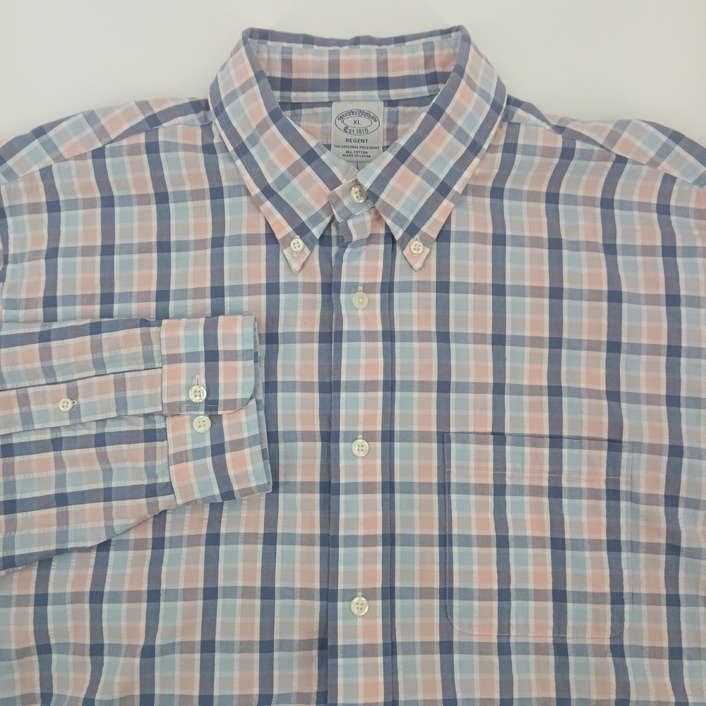 Brooks Brothers 1818 Regent Cotton Blue Pink Plaid Button Down Shirt Mens XL